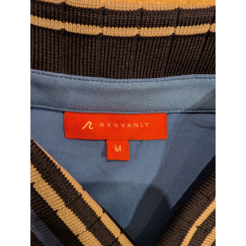 Redvanly Mens Mael Polo Shirt Marine Blue Striped Collar R2505 Golf Top NWT M - Picture 3 of 10